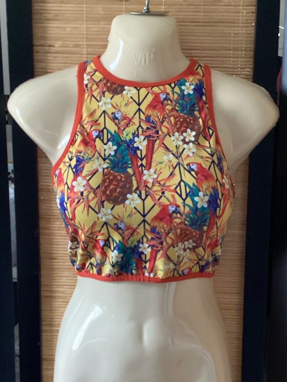 The Chestee sports bra Sz 8 S / M racerback parrots pineapples crop top
